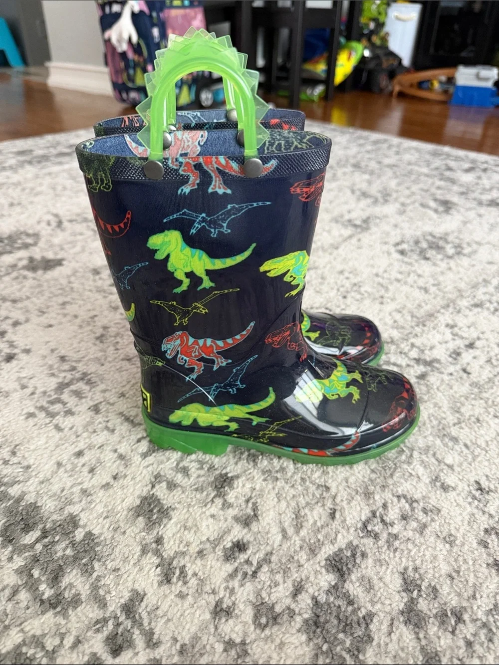 Kids Green Dino Rain Boots that light up